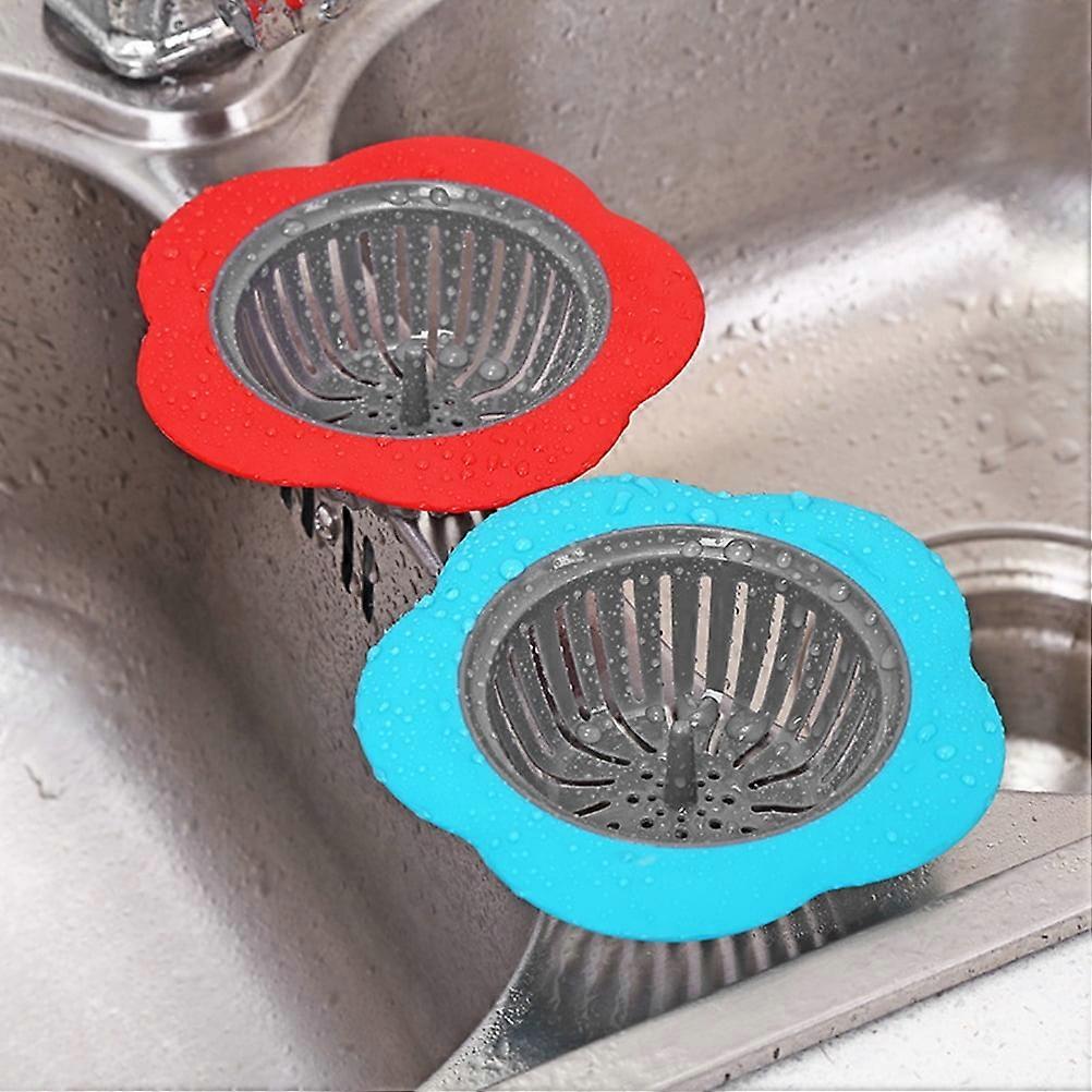 Kitchen Flower Shape Sink Drain Plastic Sink Strainer Red 1Pcs