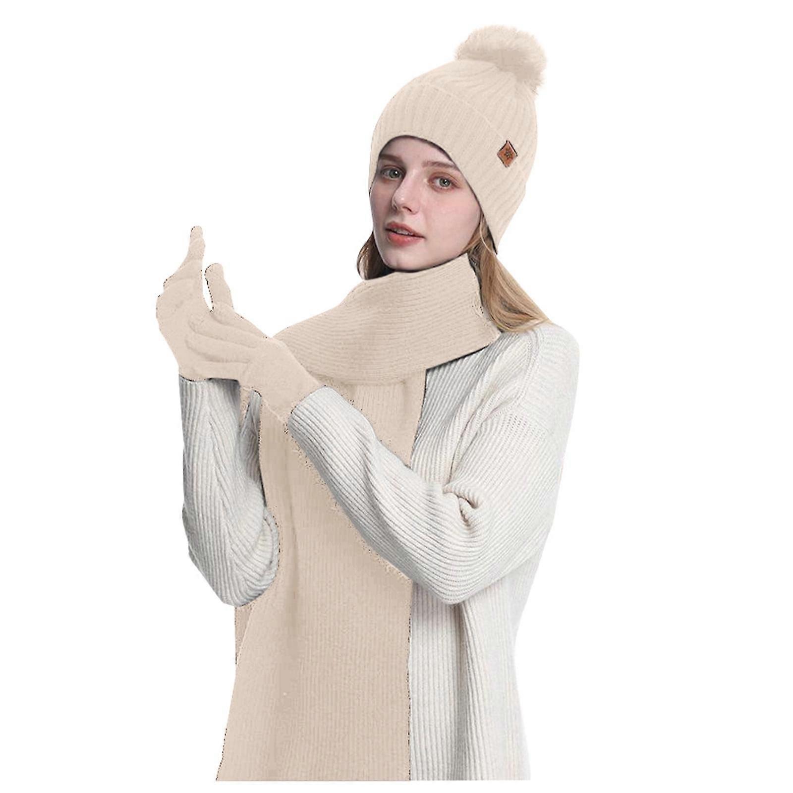 All Solid Color Knitted Warm Comfortable Three Piece Set