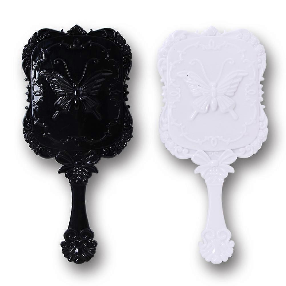 Butterfly Pattern Makeup Mirror for Makeup Use 2Pcs Square Handle Portable Mirror