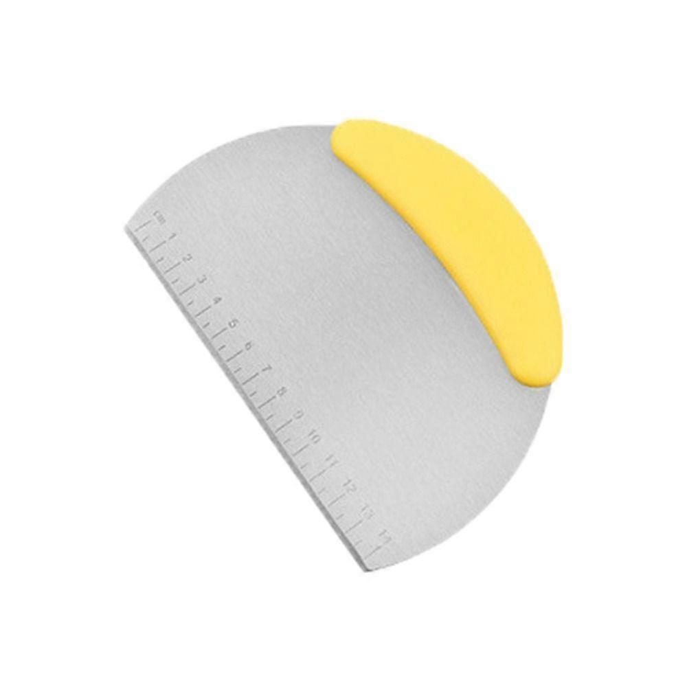 Racloir demi-rond à manche en plastique, facile à nettoyer, en acier inoxydable avec graduation, pour pâte à nouilles. Surface lisse.