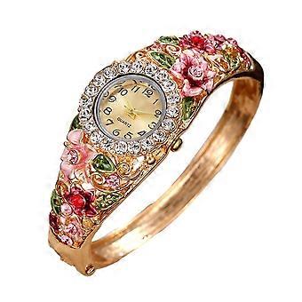 Ladies Floral Bangle Watch Rhinestone Round Dial Watch Elegant Quartz Wristwatch Sparkly Women Timepiece Gift for Mom Wife KAESI