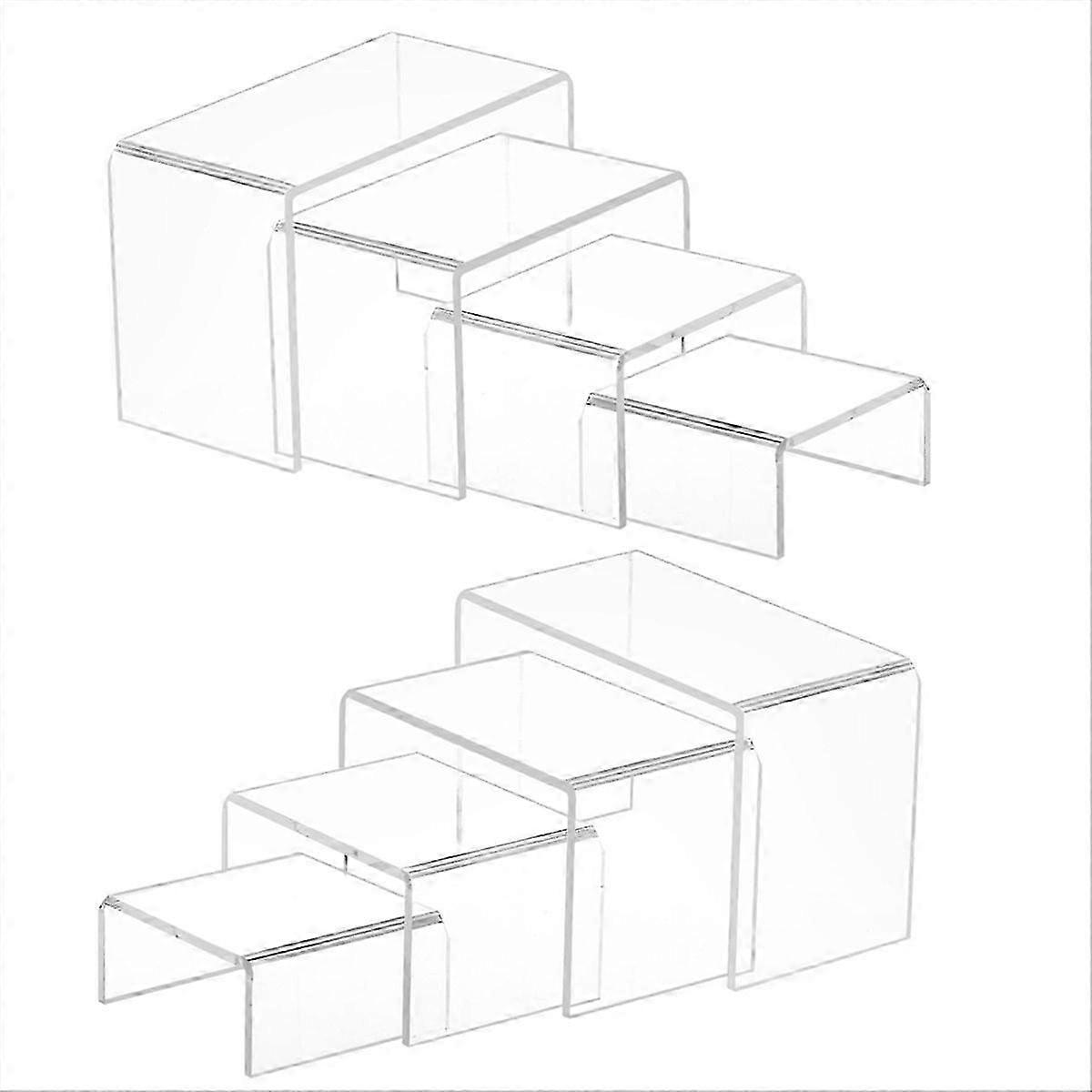 8 Pcs 2 Set Small Acrylic Risers, Thick Clear Acrylic Display Stand, Rectangular Desktop Showcase Co