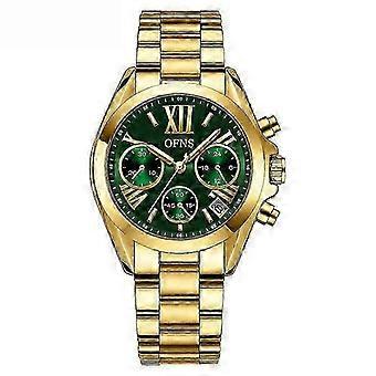 OFNS Gold Stainless Steel Chronograph Watch with Green Dial - Luxury Style, Date Display, and Premium Metal Band for Men and Women_c3