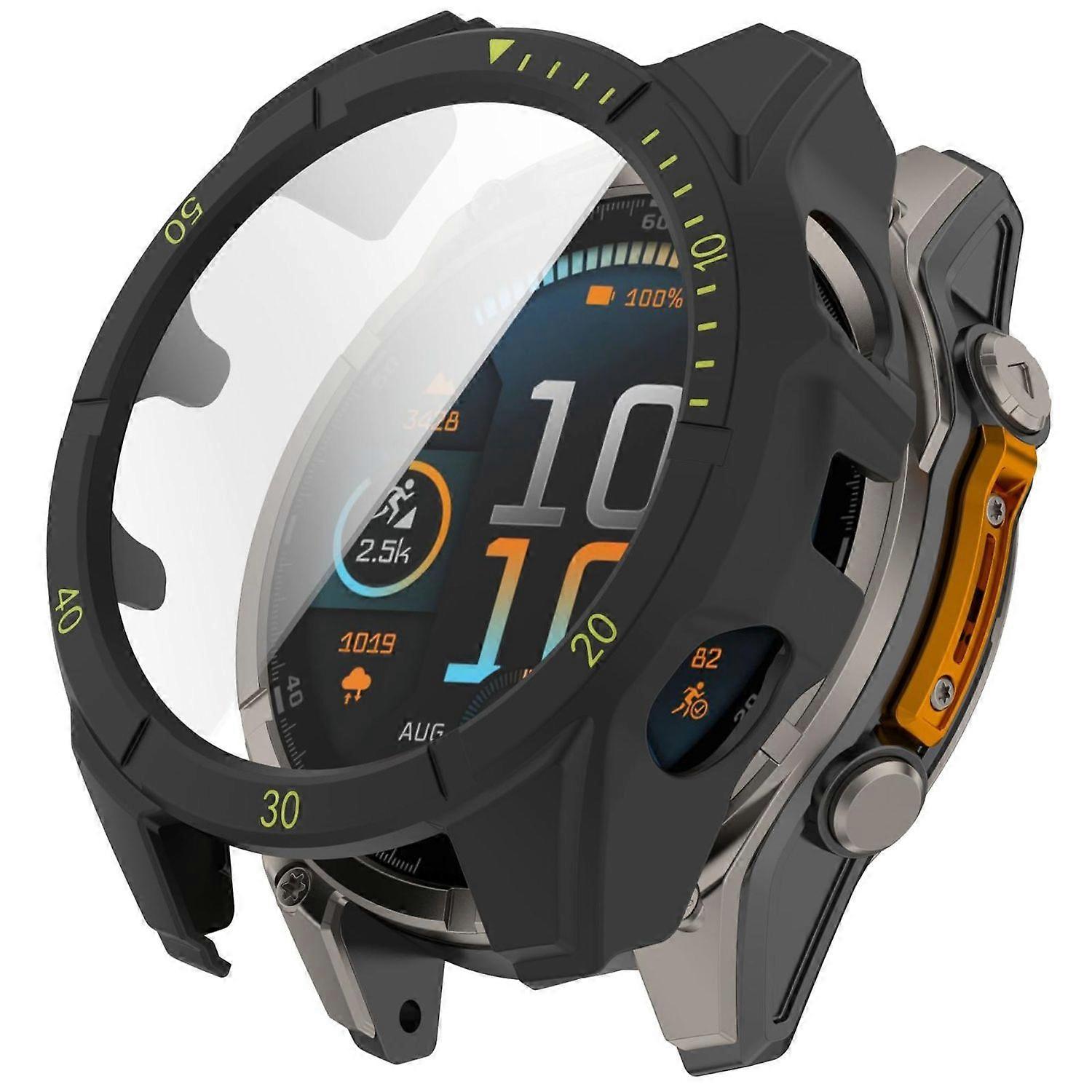 For Garmin Tactix 8 Solar 51mm Plastic Protective Case + 9H Tempered Glass Black