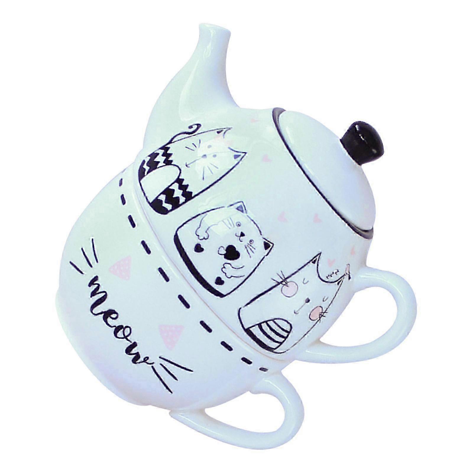 1 Set Lovely Cat Pattern Teapot Cup Kit Creative Ceramic Tea Cup Teapot Set