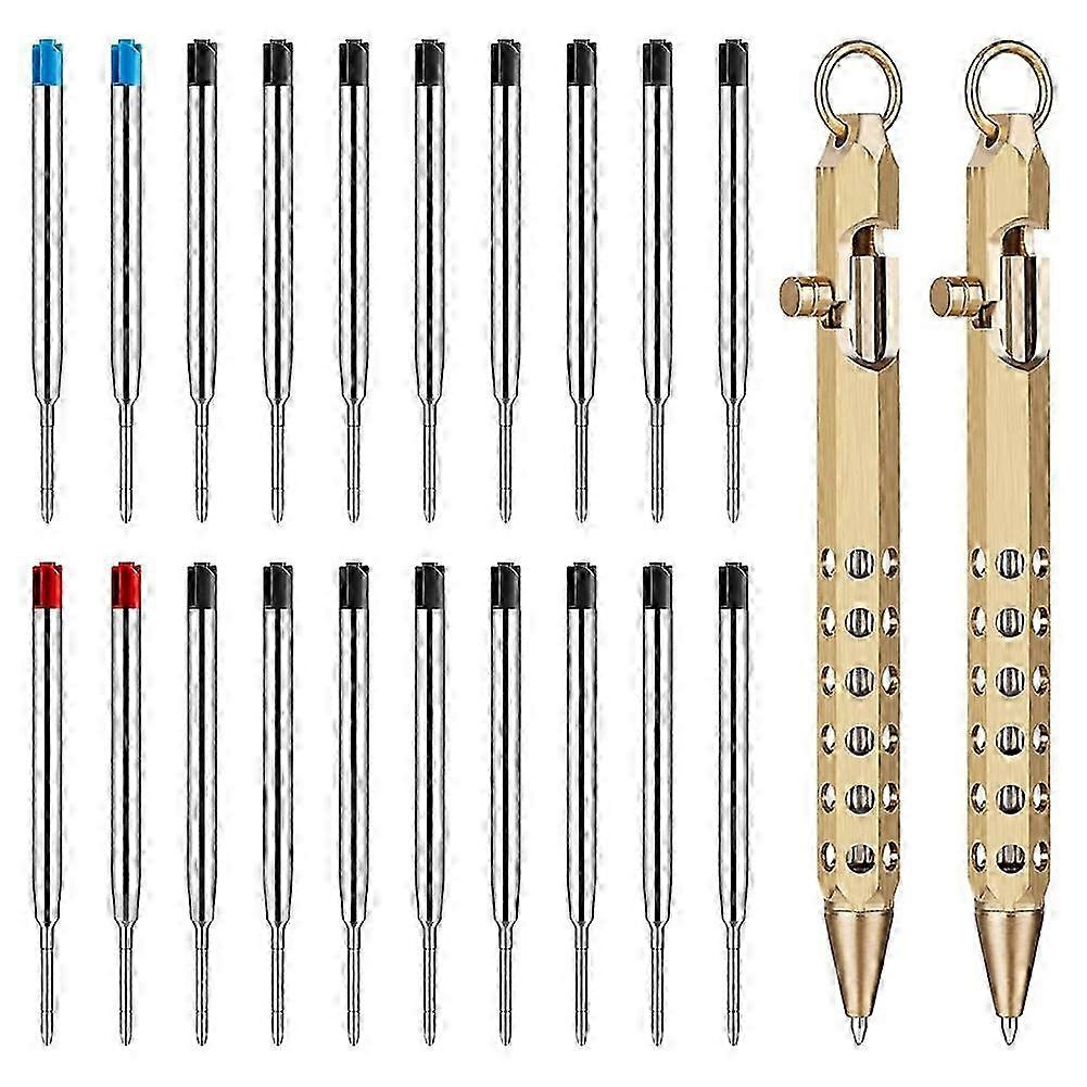 2Pack Bolt Action Pen Set, Hexagonal Solid Brass Pocket Pen with 20 Ballpoint Refills A