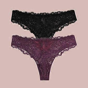 2Pcs Lace Butterfly Print Women's Underwear Sexy Hollow Out Thongs Trendy Breathable Panties Lady Perspective G-String Lingerie