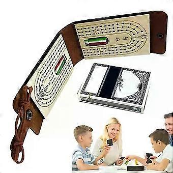 Folding Cribbage Board Game Set Fun Table Game with Wooden Board Faux Leather Case Classic Cribbage Game with Full Deck of Cards  PARTS