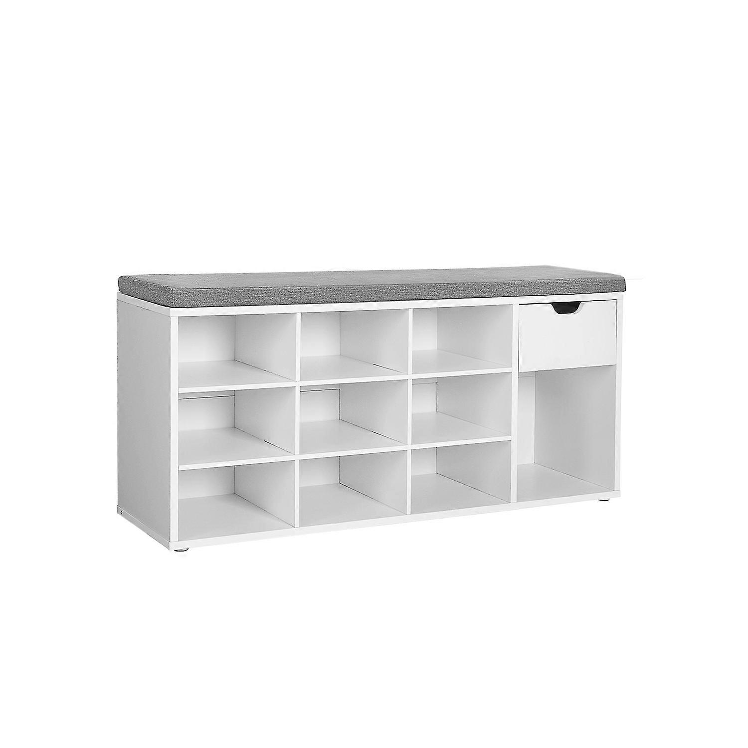Storage Bench with Cushion, Drawer and Open Compartments