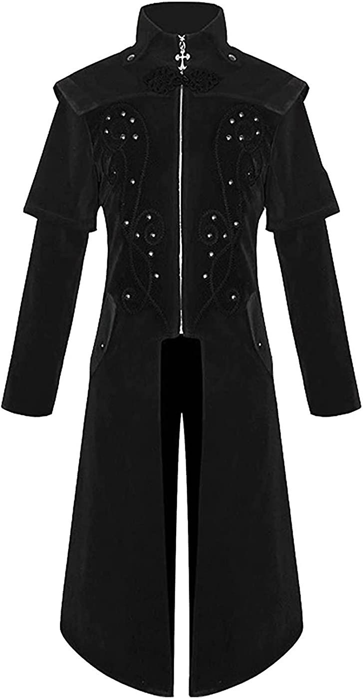 Men's Retro Renaissance Gothic Steampunk Tailcoat Jacket Medieval Victorian Embroidered Velvet