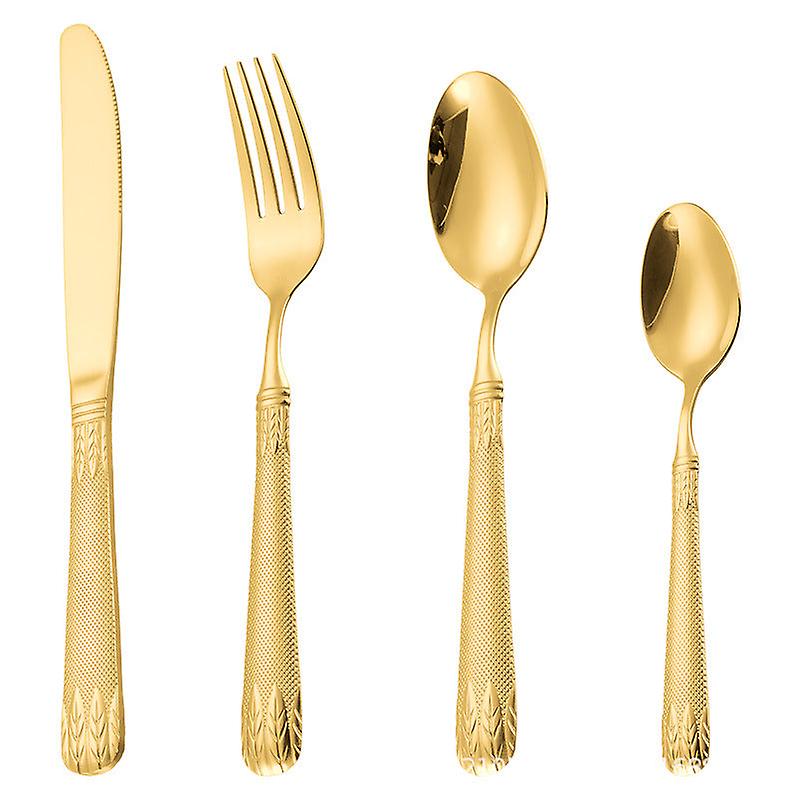 ゴールドウィートナイフ、フォーク、スプーン4ピースヨーロピアンスタイルのレリーフウエスタンフードナイフとフォークウエスタン食器ギフトセット