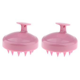 Silicone Shower Shampoo Body Wash Dandruff Brush Hair Scalp Massager Pink 2x