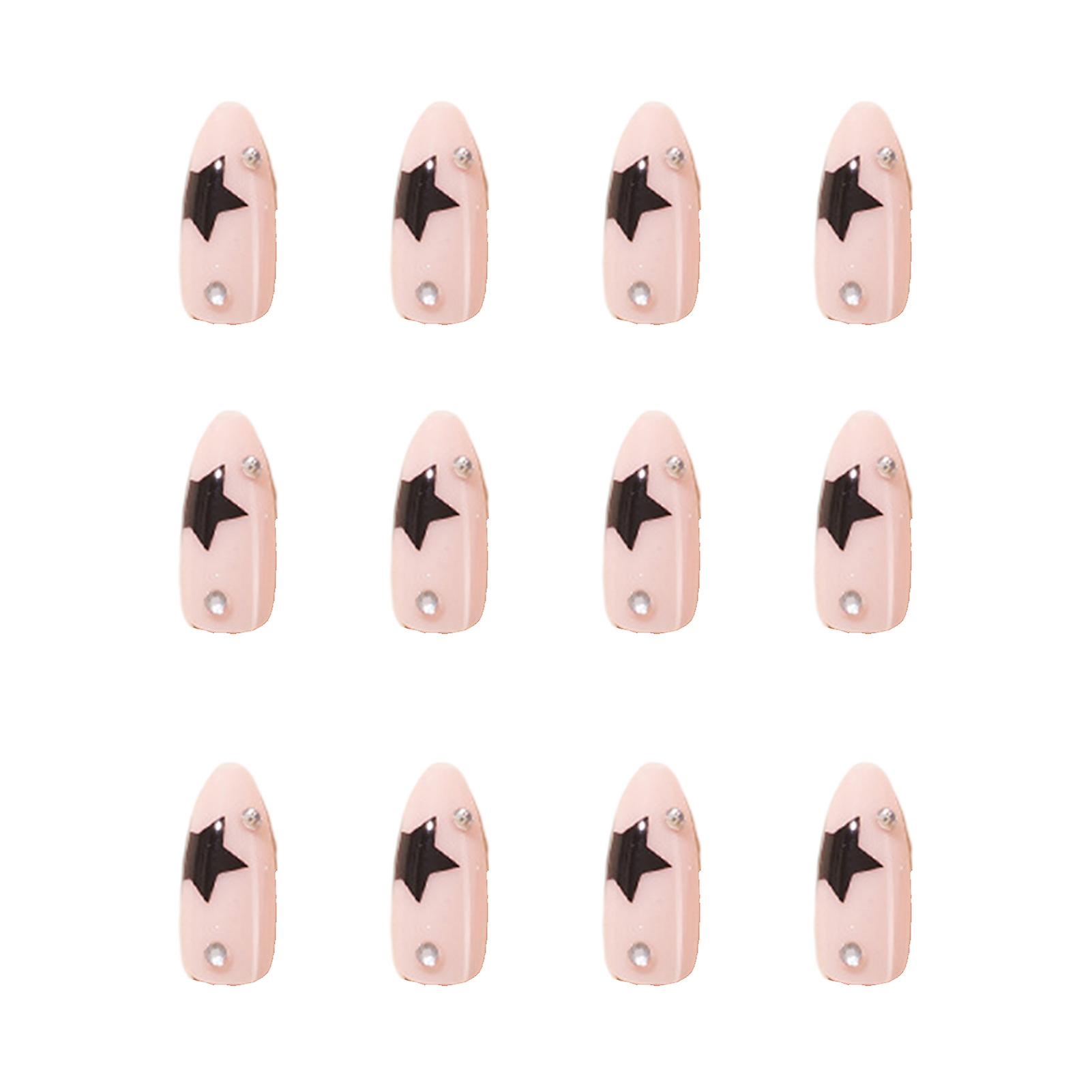 Pink Translucent Star Fake Nails Star Patterns Square Nails
