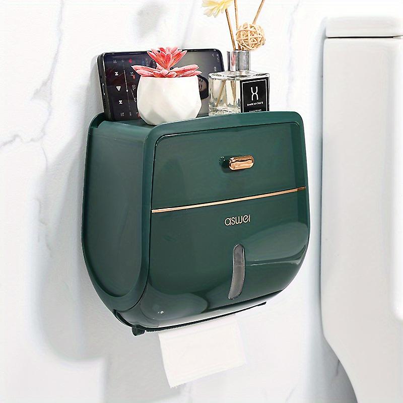 1pc Toilet Roll Paper Holder Double Layer Large Capacity Tissue Storage Box Wall Mounted Bathroom Tissue Dispenser Waterproof Tissue Box Bathroom