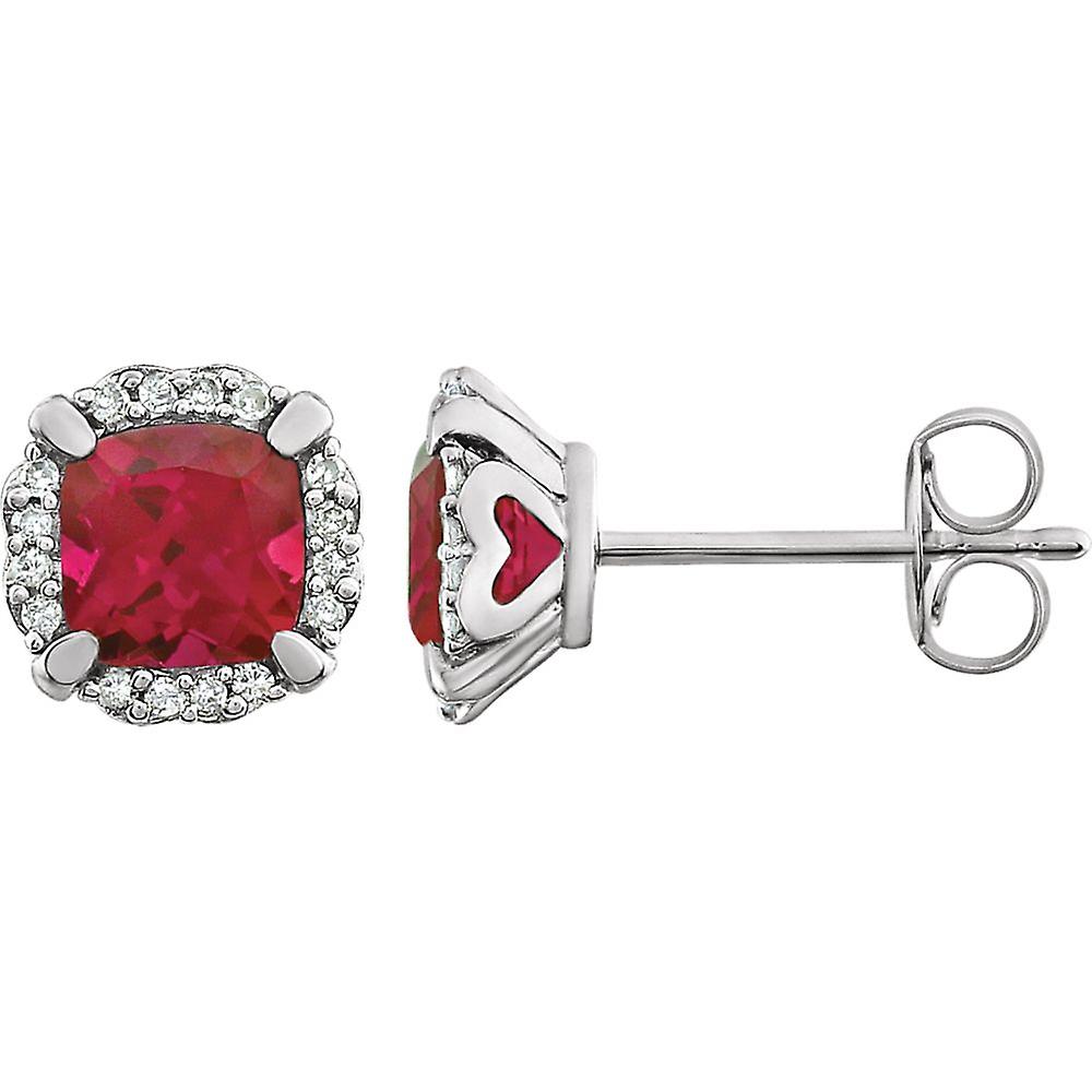 14k White Gold Ruby Created Ruby and 0.1 Dwt Diamond Earrings Stud Earring for Women