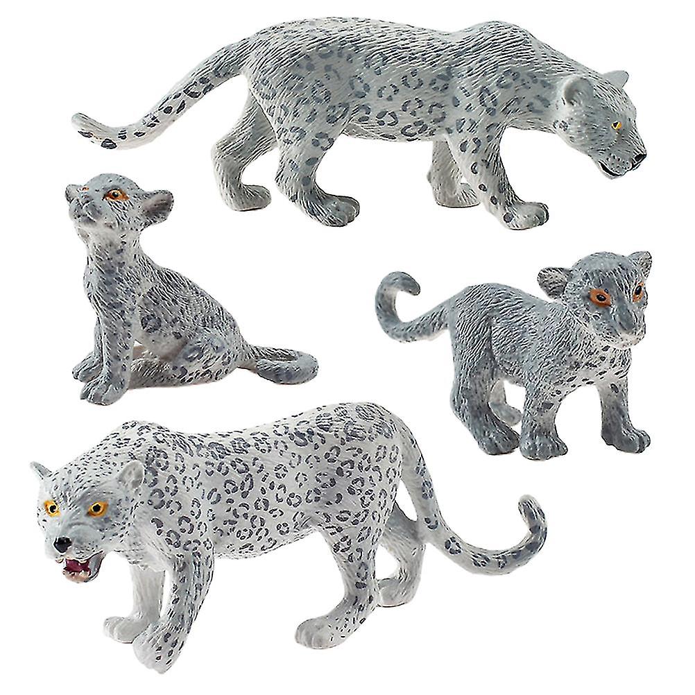 Lot de 4 figurines de léopard des neiges en PVC, réalistes, miniatures, animaux sauvages, pour la décoration