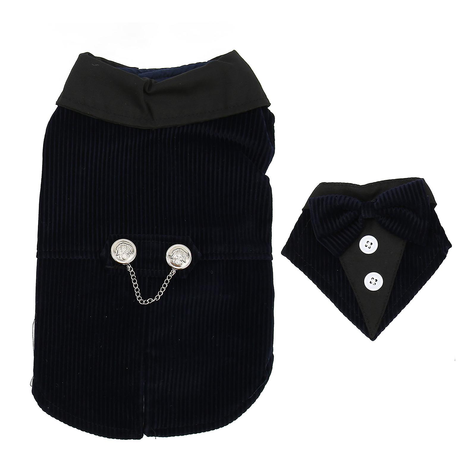 犬用スーツ犬タキシード犬フォーマルな結婚式パーティースーツ、取り外し可能な蝶ネクタイ付き小型中型犬用ネイビーブルー