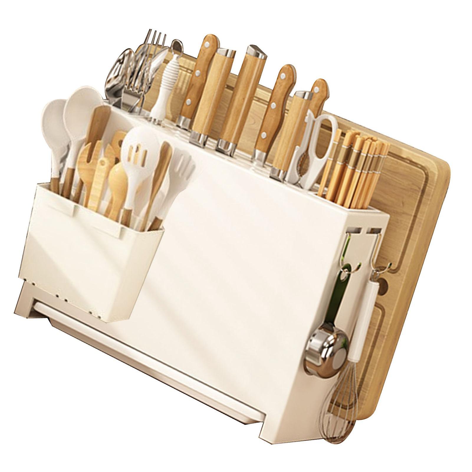 白色厨房筷子刀架砧板一体式磁铁排水架家用