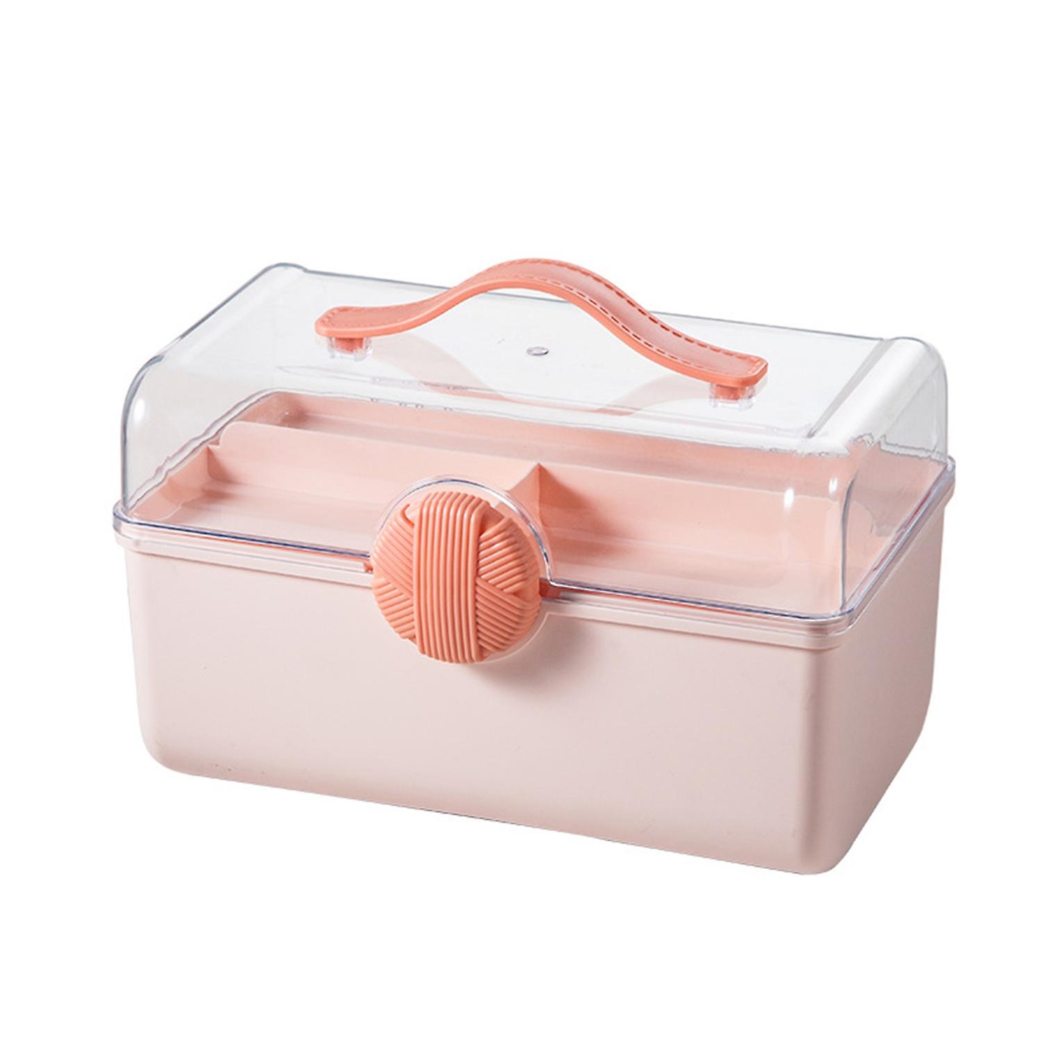 Cosmetics Storage Box Dual Layers Portable Handle Knob Multi-grids Pills Makeup Organizer Container