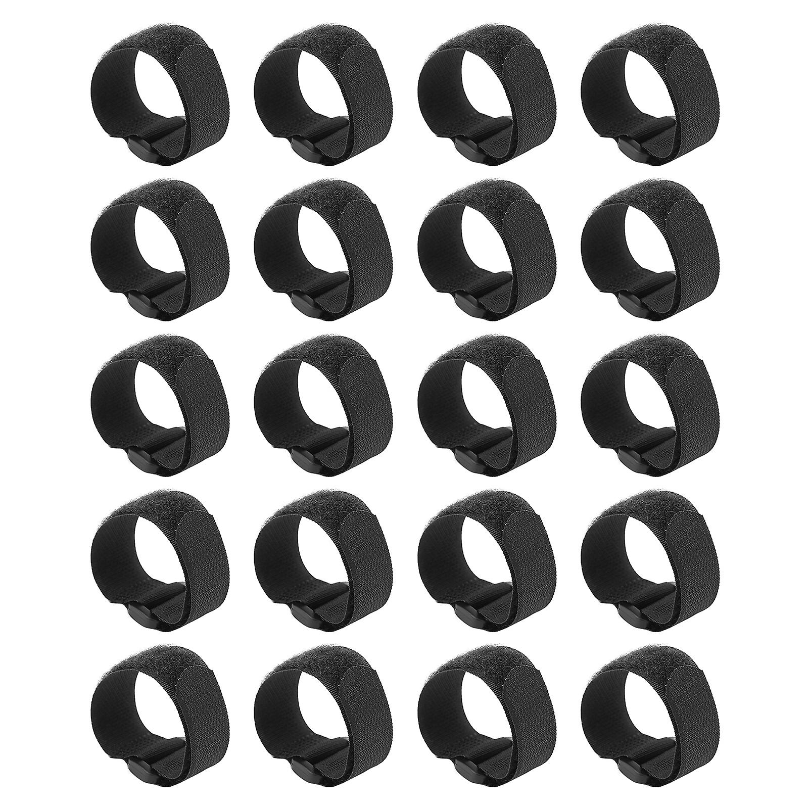 20pcs Strapping Cable Ties with Hook and Loop Reusable Plastic Buckle Nylon Hook and Loop Fastener Black20x200mm