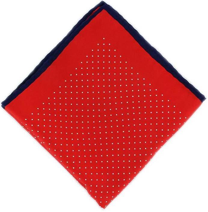 Michelsons of London Pin Dot with Border Silk Handkerchief - Red/Navy