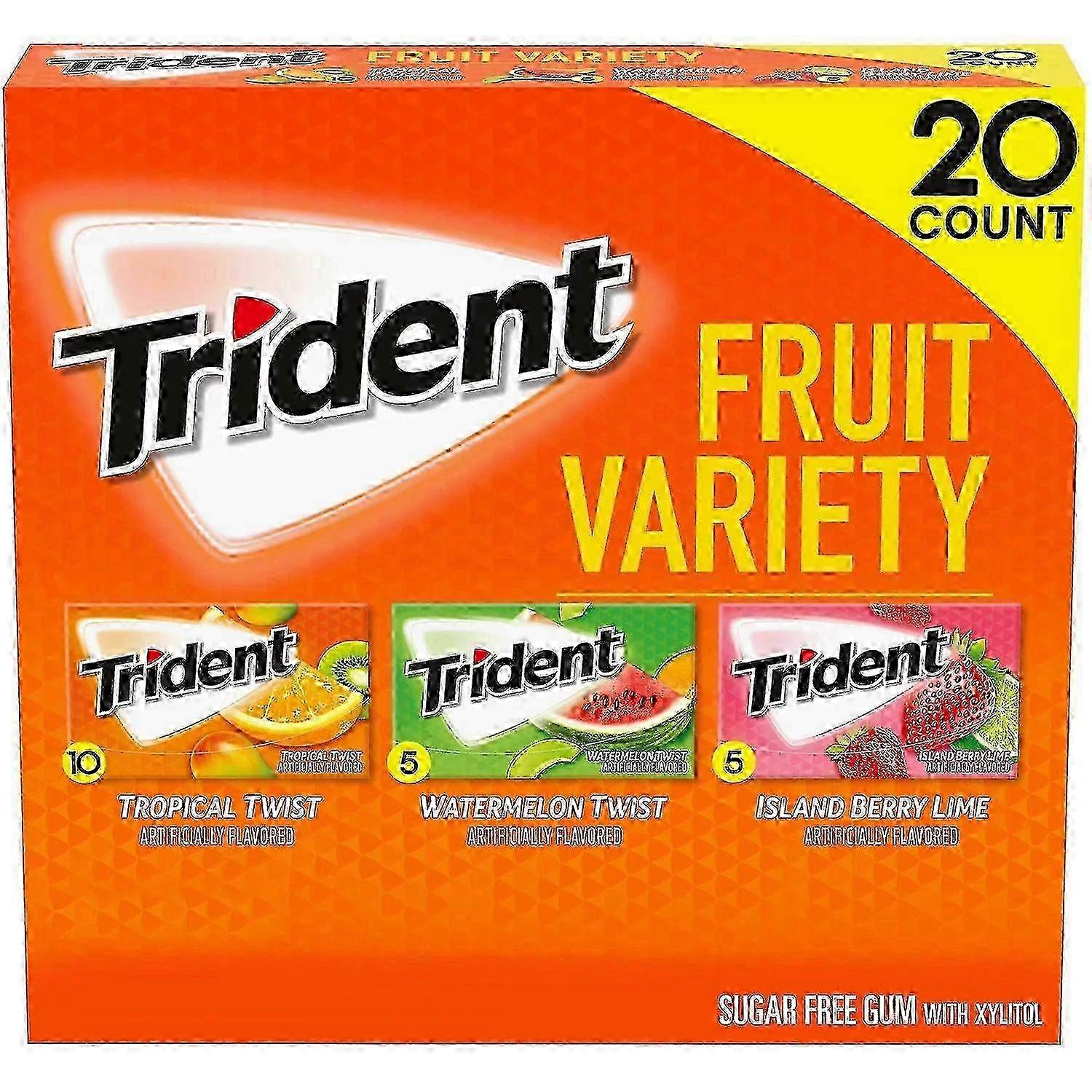 Trident Sugar Free Gum Pack, Fruit Variety, 20 Ea
