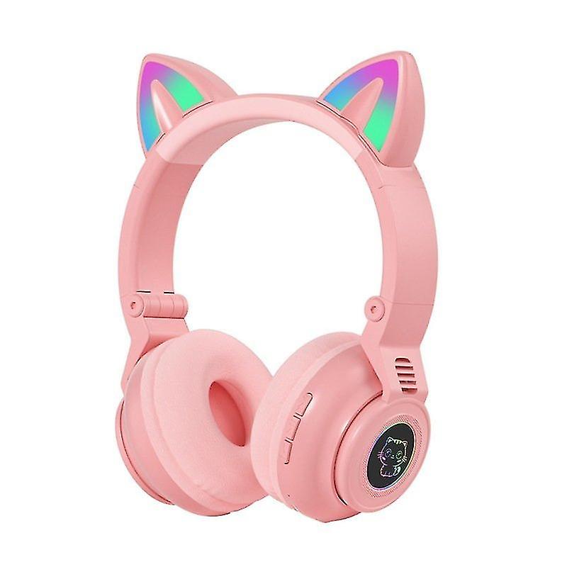 Wireless Bluetooth Headphones Cat Ear Earphones With LED Light (Pink)