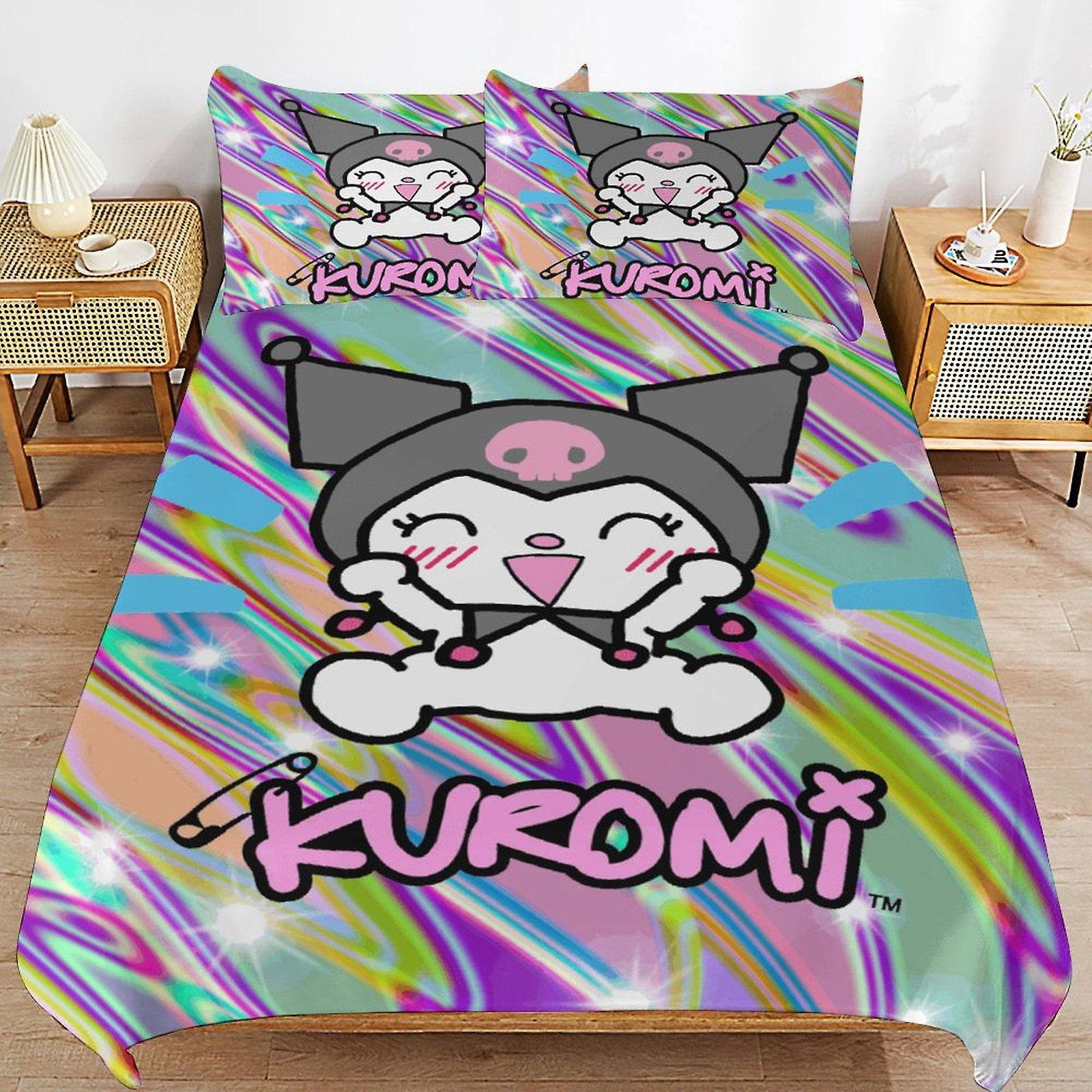 Kuromi Sängpåslakan Mikrofiber Sängkläder Uppsättningar 3D-tryckta lätta 3-delade täcken, 1 påslakan och 2 kudde Shams för barn pojkar flickor