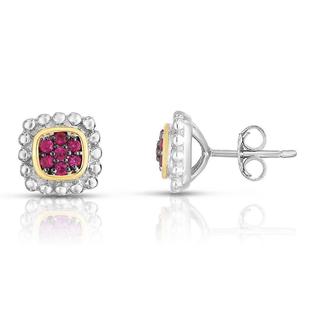 925 Sterling Silver 18k Gold and Polished Quadra Earrings With Push Back Clasp Stud Earring for Women