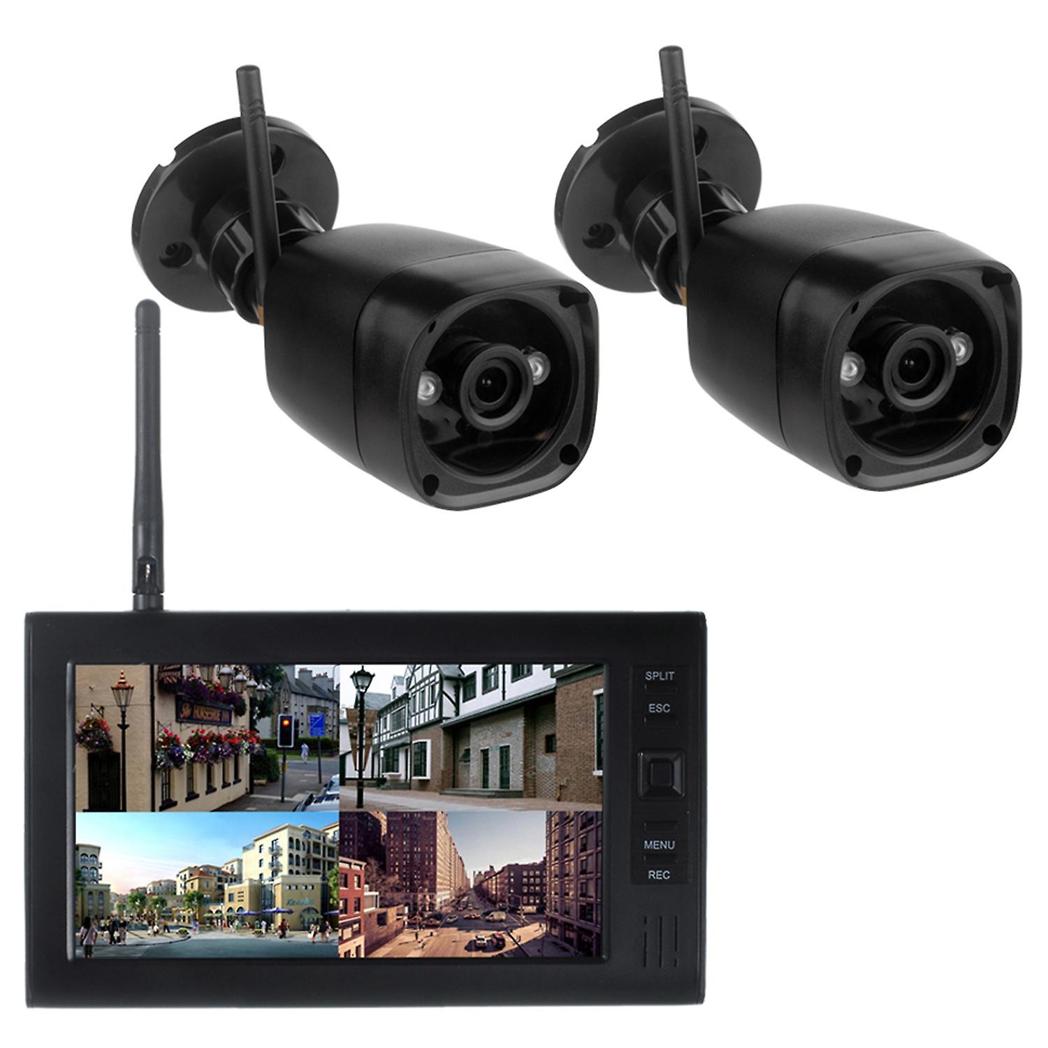 602D12 7-inch Four-screen Wireless Monitor with 2 WiFi Security Camera, EU Plug