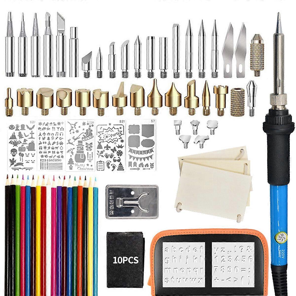 81Pcs Wood Burning Pen Set Stencil Soldering Iron Tips Tools Pyrography Kit