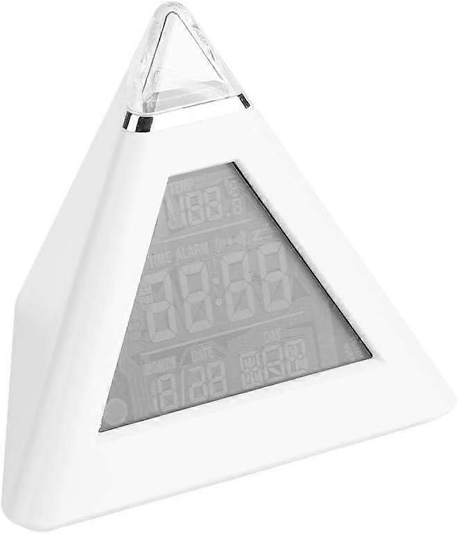 LED Color Changing Digital Pyramid LCD Alarm Clock Bedside Alarm Clock Night Light for Kids Desk Tab