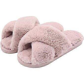 Hausschuhe Damen Flauschige Pantoletten Offene Zehen Hausschuhe für Damen Kunstpelz Hausschuhe Niedliche bequeme Hausschuhe für Mädchen 01 Rosa 3/4 UK