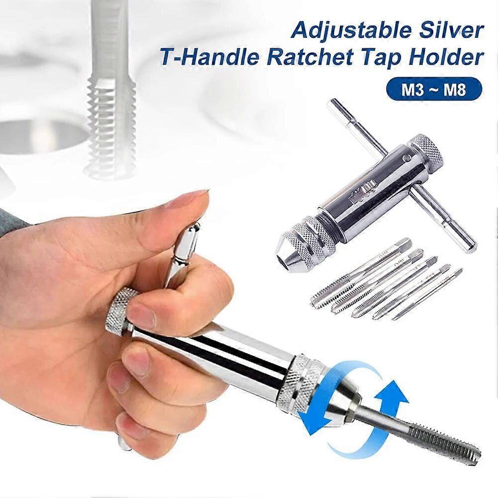 T~Handle Ratchet Tap Holder Adjustable Wrench Set Hand Tools With 5pc M3~M8 Machine Screw Thread Metric Plug T~shaped Tap ST1M793