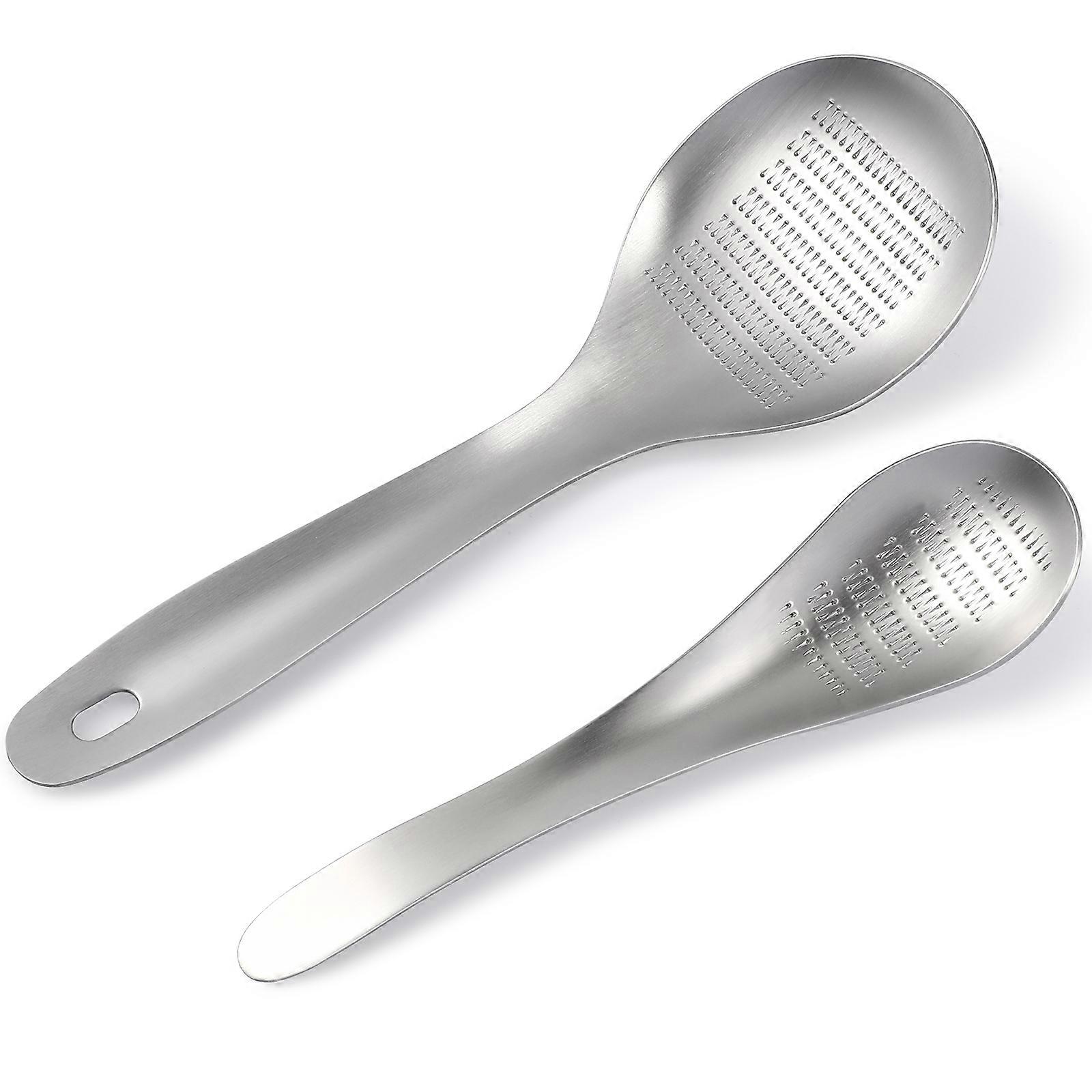 2 Pcs Multi-functional Ginger Graters Spoons Stainless Steel Garlic Presses Garlic Crushers for Ginger Fruits Root Vegetables