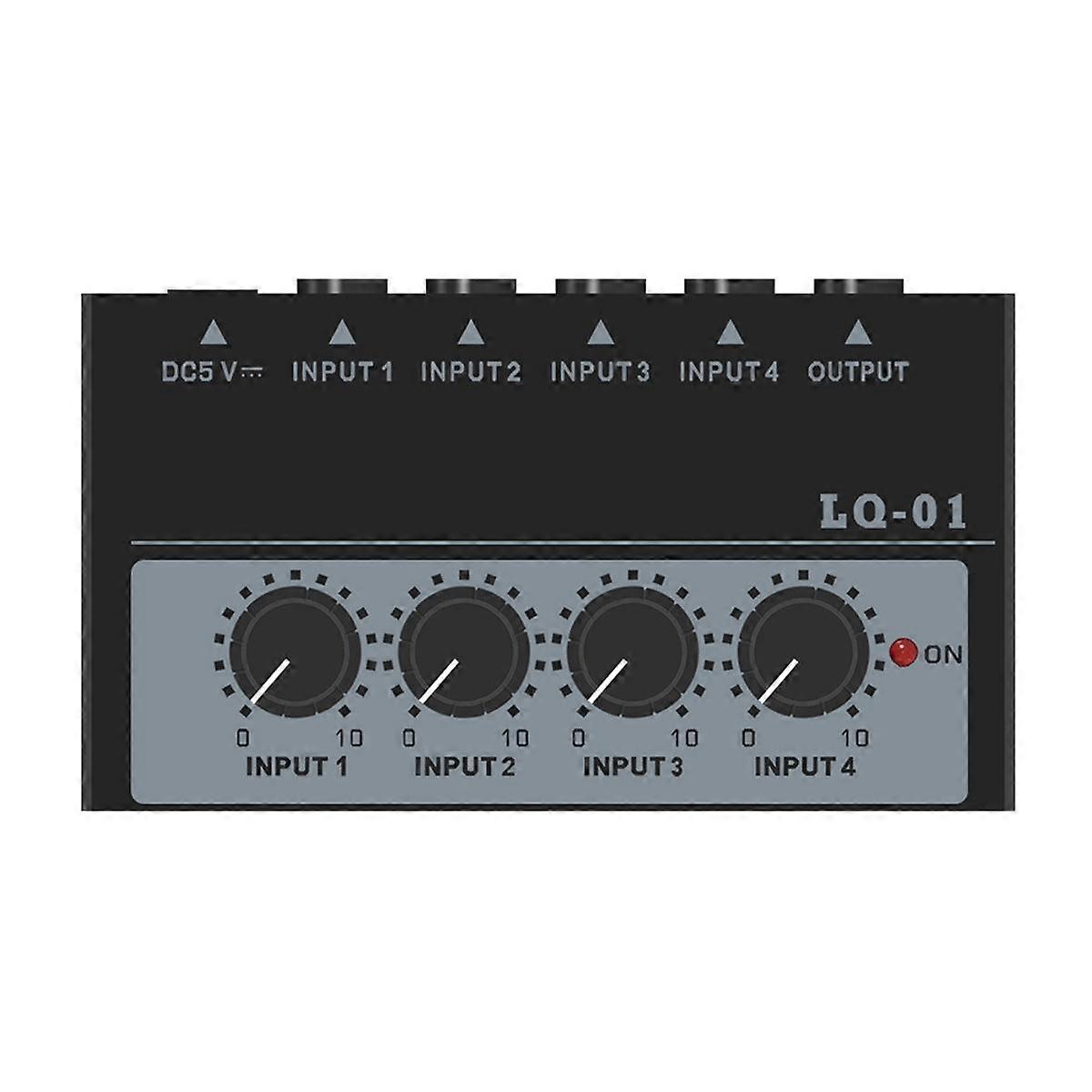 -01 4 Channel Mixer 4 Input 1 Output DC 5V Portable Mini Audio Mixer 4 Channels Mixers Mixing Console EU Plug
