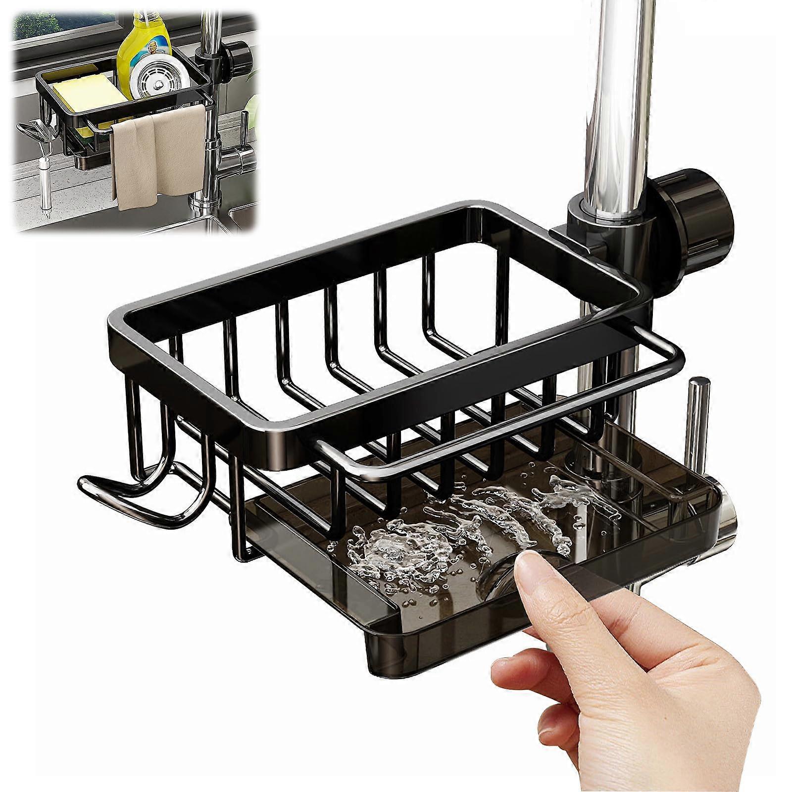 Sponge Holder for Kitchen Sink Aluminum Adjust Hanging Kitchen Sink Organizer Easy-Install Bathroom Kitchen Organizers