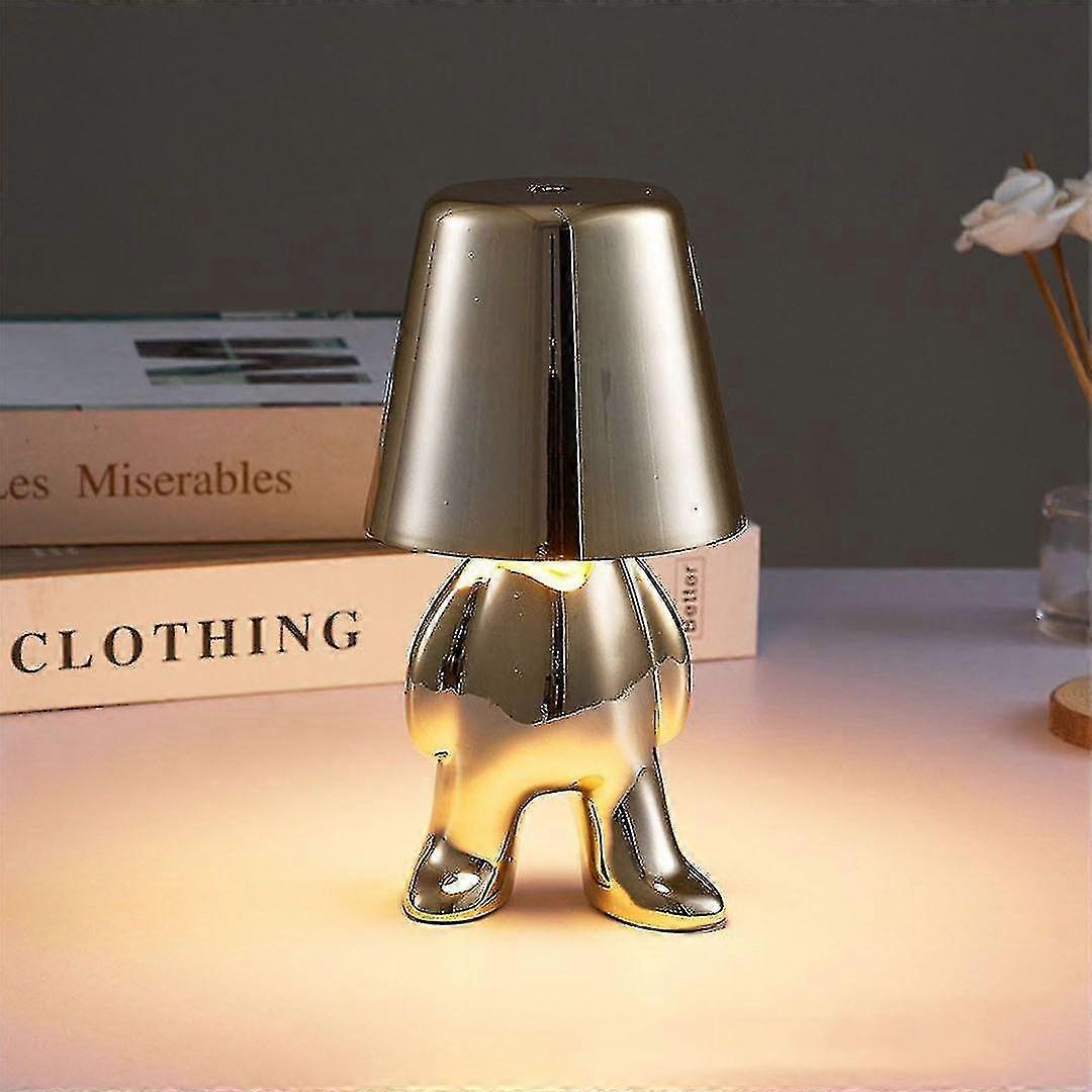 Bedside Touch Table Lamp, Gold Thinker Lamp Desk Light Cordless Rechargeable Portable Decorative Nightstand Lamp With Usb Charging