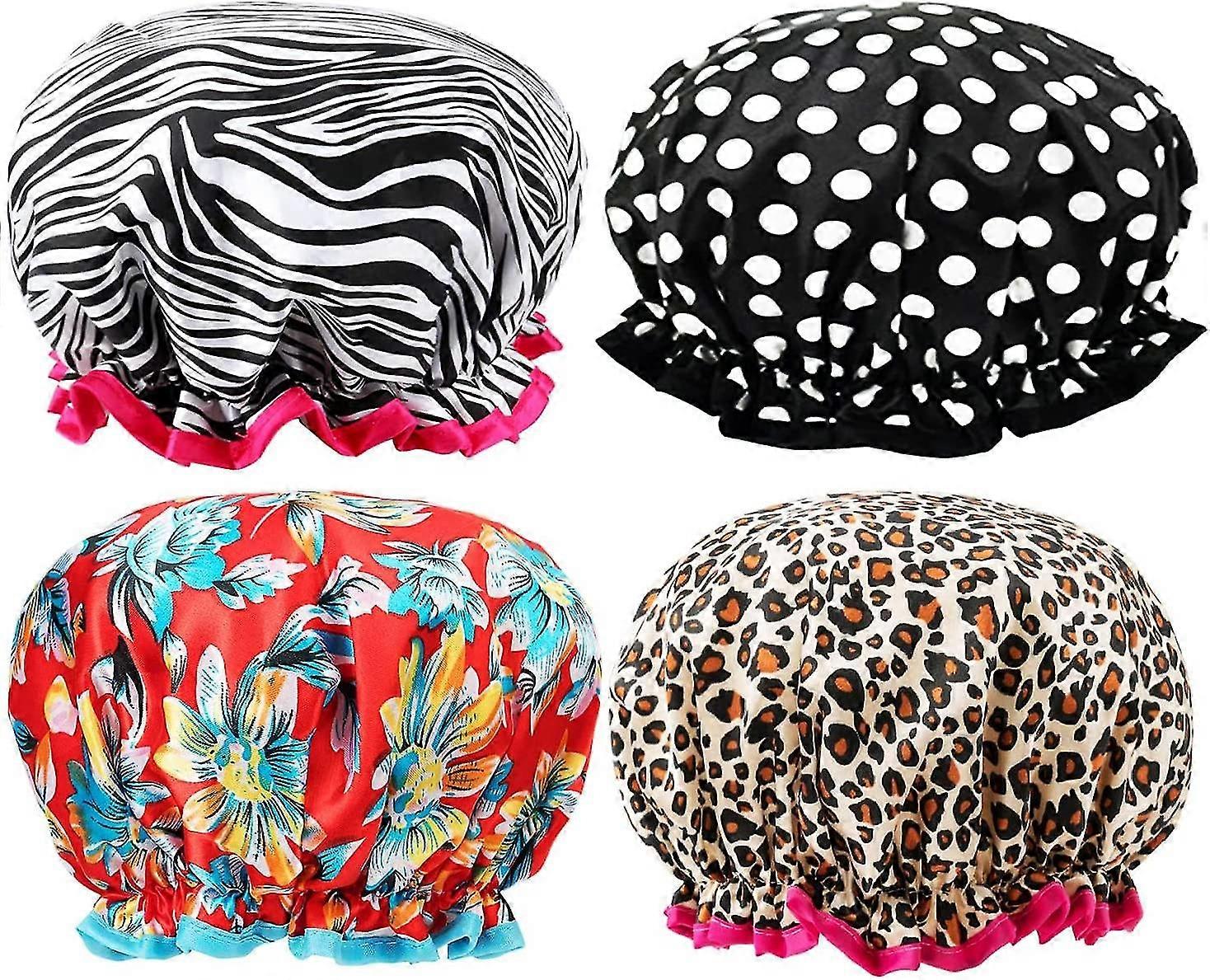 Barsinfi 4 PACK Shower Cap Waterproof Double Layer