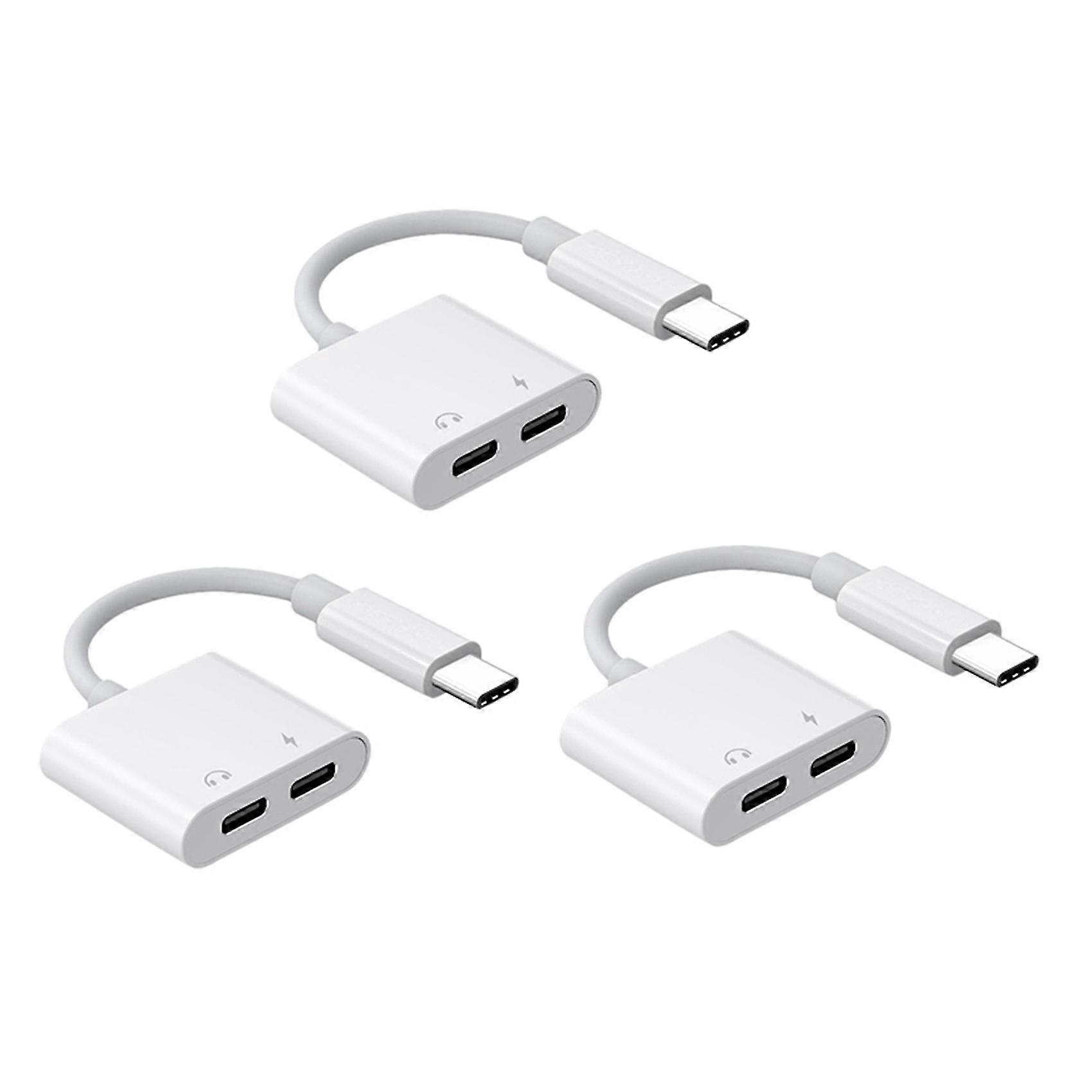 3x 2 في 1 مزدوج النوع C سماعة محول USB الفاصل جاك أوكس الصوت شحن محول ل