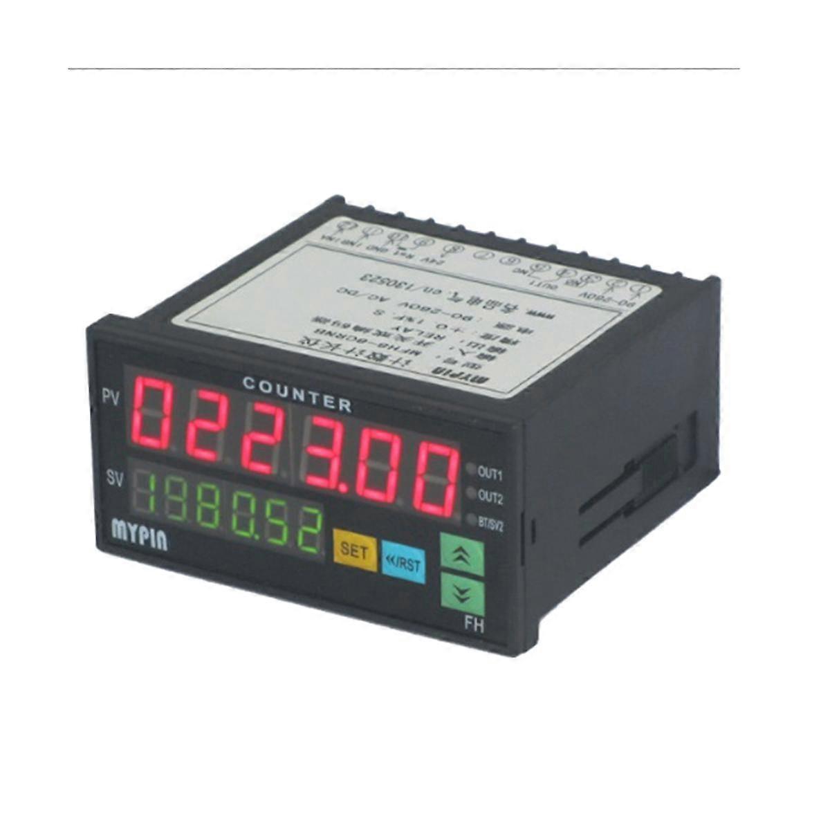 FH8-6CRRB Dual Display Digital Counter 6 Digits Light-Emitting Diode AC/DC Length Meter Black