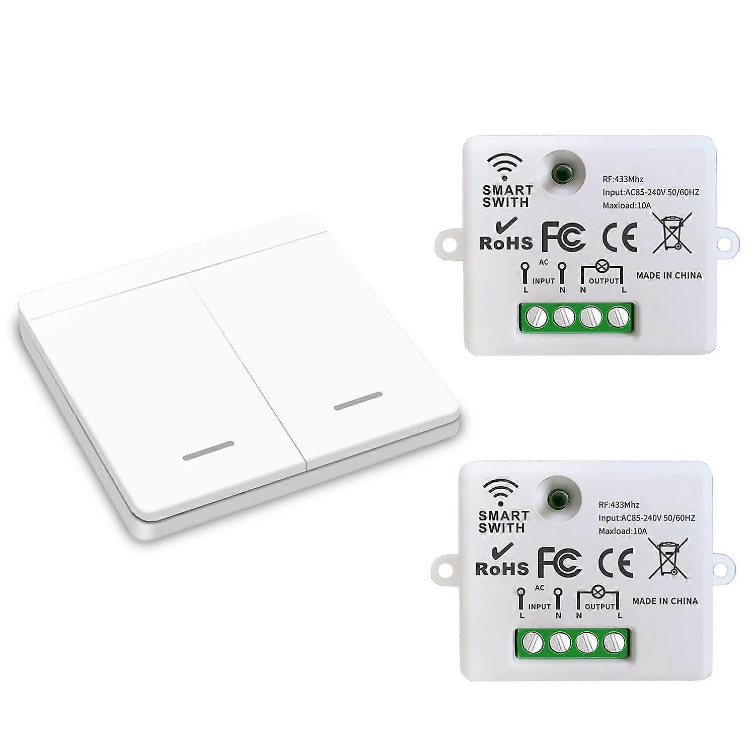 Wireless Light Switch (optional), RF Transmitter Safety Switch & 10A Receiver Controller, Easy Installation for Lamp up to 1500W