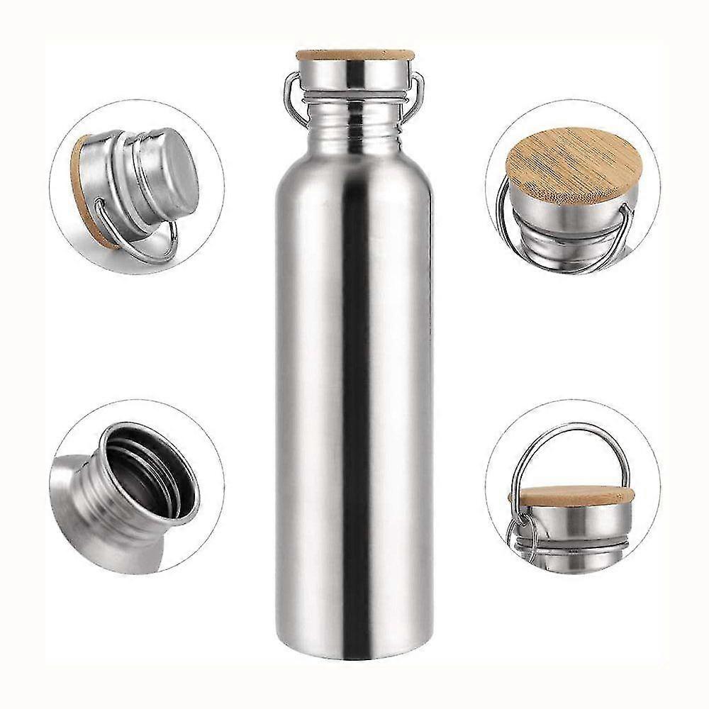 Water Bottle With Carabiner Hook, With Wooden Stopper And Handle Waterproof Sport Water Bottle