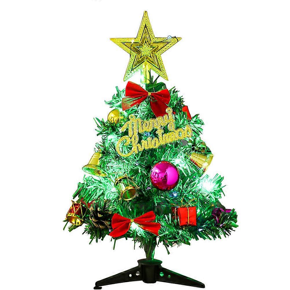 30cm Tabletop Xmas Tree Artificial Mini Christmas Pine Tree with LED String Lights and Ornaments