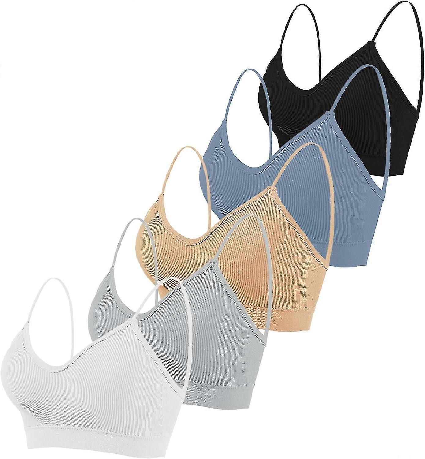 5 Pieces Cami Bras - Women's V-neck Padded Seamless Straps Bralette Everyday Basic Sleeping Bra For Women Girls