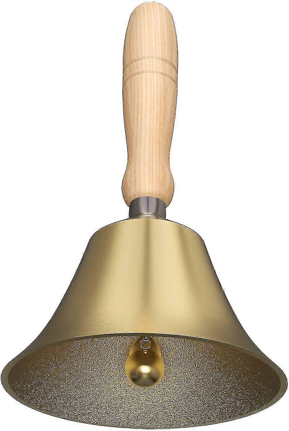 Cloche à main - Cloche d'appel à main avec poignée en bois massif en laiton, cloche à main très forte