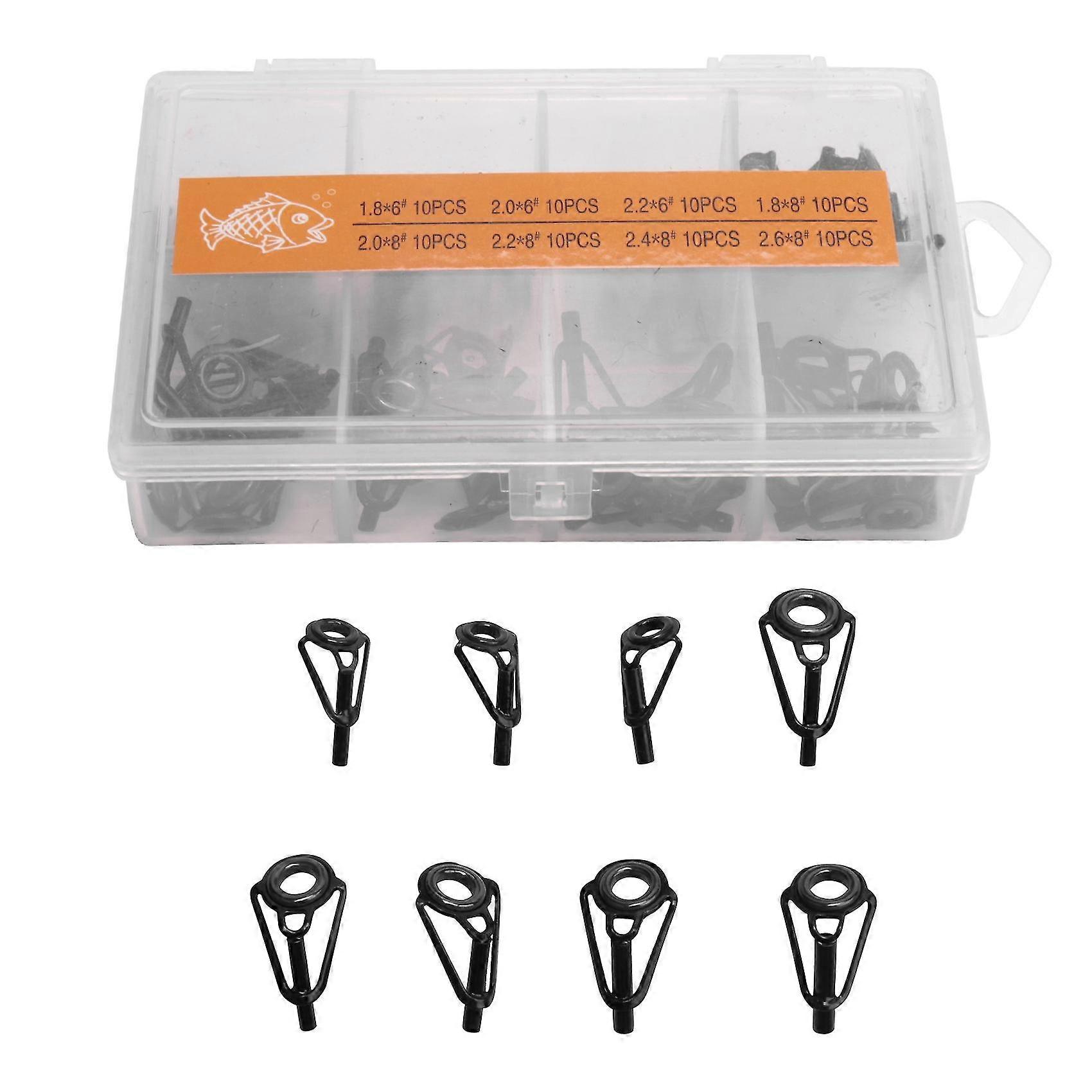 80 Pcs Fishing Rod Tip Repair Kit Stainless Steel Ceramic Ring Guide Tips Rod Guide Replacement Tip