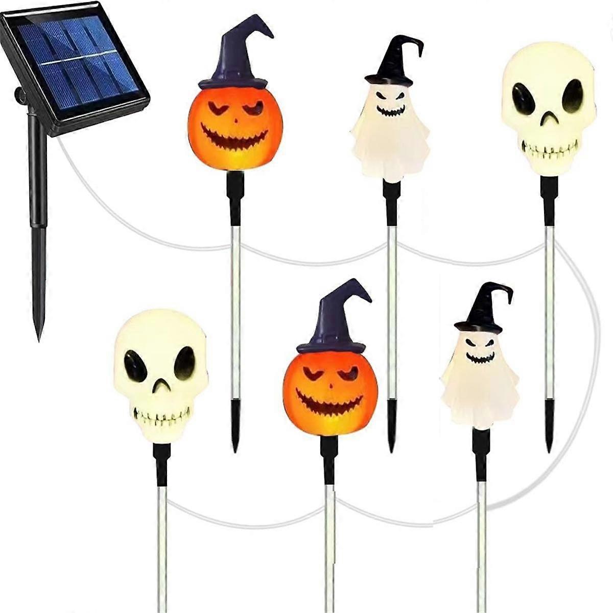 6 Pack LED Outdoor Solar Ground Insertion Colored Pumpkin GhostHead Lights, Waterproof Solar Courty