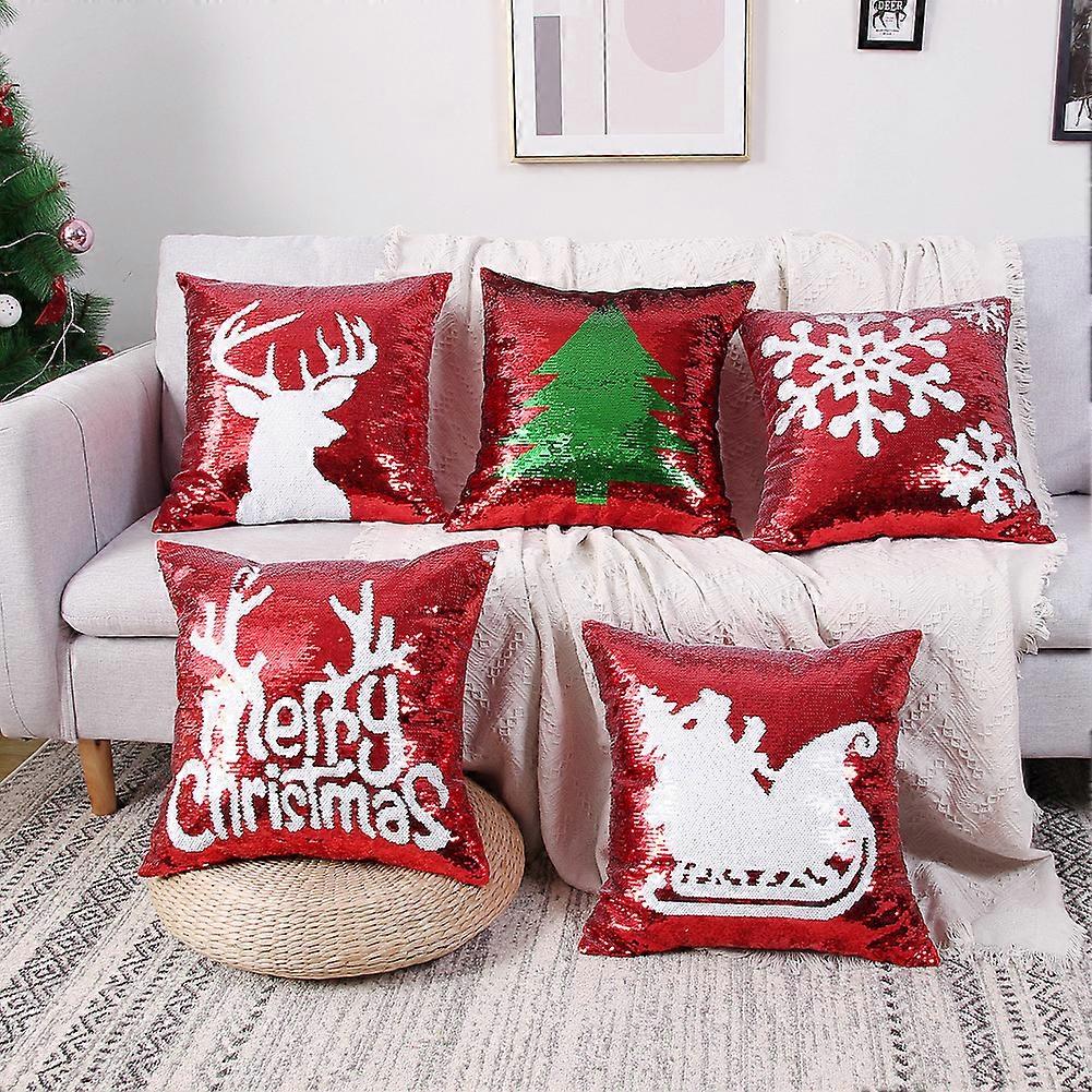 5pcs Christmas Pillow Case Sequin Glitter Sofa