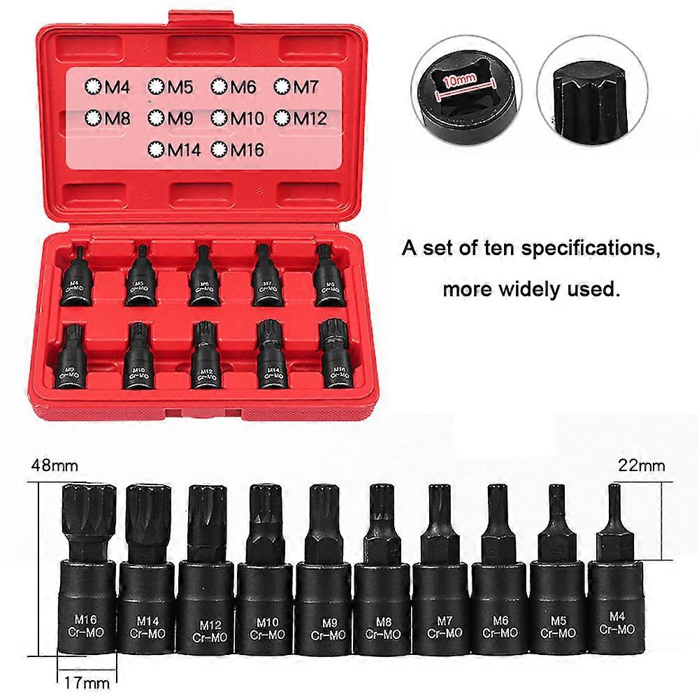 10Pcs Socket Universal 3/8 Square Drive Socket Set M4-M16 Socket Kit Chromium Molybdenum Steel Socket Torque Wrench Socket